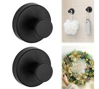 LECDOA Suction Cup Hooks for Wreaths on Glass, 2025 New Model No-Drill Suction Cup Hooks, Wreath Hangers for Front Doors, Metal Towel Hooks for Showers Bathrooms Mirrors (2, Black)