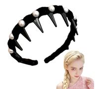 LECDOA Vintage High Cranium Artificial Pearl Hairband, 2025 New Teeth Ring Artificial Pearl Hairband, Women's Headband for Women and Girls, Fashion Hair Accessory Gift (Black 1pc, One Size)