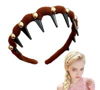 LECDOA Vintage High Cranium Artificial Pearl Hairband, 2025 New Teeth Ring Artificial Pearl Hairband, Women's Headband for Women and Girls, Fashion Hair Accessory Gift (Brown 1pc, One Size)