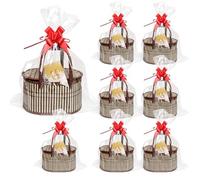 LECEHIVO - Gift Baskets Set of 8, Large Empty Woven Bamboo Gift Basket with Handles and Clear Cellophane Wrap, for Baby Shower, Birthday Party and Gift Bags and