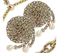 Lechansen 3/8" G80 Chain with Hook, 2 Pack Grade 80 Transport Binder Chain 3/8 inch X 10 feet, Tow Chains Trailer Safety Chain with Grab Hooks,7,100 Lbs Working Load Limit for Pulling Towing Securing