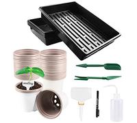 Lechansen 9cm Plastic Plant Pots Flower Pots with 4Pcs Seedling Trays, 50pcs White Small Flower Nursery Seedling Pots with Plastic Watering Bottle,Plants Labels, Marker Pen for Gardener