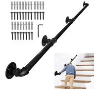 Lechansen Black Handrail for Stairs, 3M Thick Coated Pipe Handrail Wall Mounted Heavy Duty for Steps, Industrial Style Hand rail for Stairs with Fixings, for Indoor Outdoor Steps，Less Flaking/Chipping