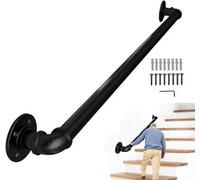 Lechansen Handrail for Staircase, 1 Meter/3.3 FT Black Cover Metal Pipe Hand Rail for Indoor Stairs, Wall Mount Steps Grab Bars Wrought Iron Matte Banister Anti-Slip for Outdoor, Diameter 3.2cm