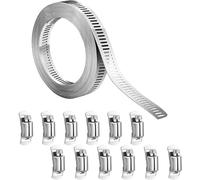 Lechansen Hose Clamps Set 5 Metres, 304 Stainless Steel Adjustable Large Jubilee Clips with 12pcs Fasteners DIY Worm Drive Hose Clips for Pipe、Fuel Line and Flexible Exhaust Hose