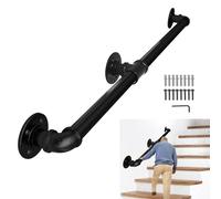 Lechansen Stair Handrail for Indoor & Outdoor, 2 Meter/200cm Black Banister Staircase for Steps, 3.2cm Diameter Wrought Iron Pipe Handrail Wall Mount Balustrades Grab Bars for Stair Railing Support