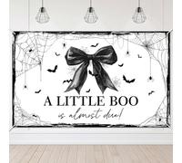 Lecheme A Little Boo is Almost Due Backdrop White Black Bow Halloween Baby Shower Banner Background for Girl Spider Web Halloween Baby Shower Party Decorations 6x3.6 ft