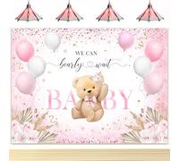 Lecheme Bear Baby Shower Backdrop We Can Bearly Wait Banner Baby Shower Decorations Photo Booth Props (Pink, 8x6 ft)