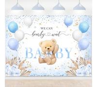 Lecheme Blue Bear Baby Shower Backdrop 7x5 ft We Can Bearly Wait Banner for Boy Bear Baby Shower Decorations Newborn Photo Props Background