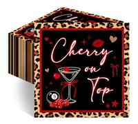 Lecheme Cheetah Cherry Napkins Cherry on Top Cocktail Napkins Disposable Red Black Leopard Paper Towel for Women Girls Cheetah Birthday Decorations Party Supplies (6.5‘’, Count, 50)