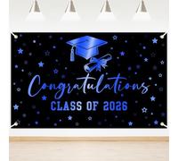 Lecheme Congratulations Class of 2026 Backdrop Black Blue Graduation Banner Congrats Grad Party Background Prom Night Photo Booth Props Graduation Party Decorations 6x3.6 ft