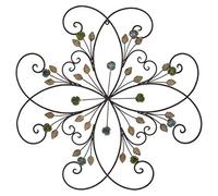 Lechesis Flower and Leaf Metal Scroll Wall Art Decor, Handmade Large Rustic Floral Scroll Wrought Iron Wall Hanging Art Sculptures Decorative, 24" x 24"