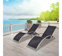 Lechnical Sun Loungers with Table Aluminium Black,Sunloungers,Patio Seating,Sun Loungers for Garden-42160