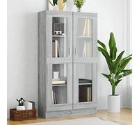 Lechnical Vitrine Cabinet Grey Sonoma 82.5x30.5x150 cm Engineered Wood, Vitrine Display Cabinet, Bookcase, Cabinets for Living Room