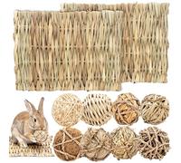 LECHONG 10-Pack Natural Rabbit Toys, Large Chew Rolling Balls & Chill Grass Mat Bed for Small Animals, Rabbits Boredom Breaker also for Guinea Pigs Chinchilla Bunnies Gerbils and Hamster Bunny