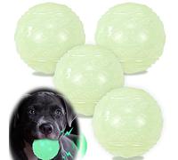 LECHONG 4-Pack Glow in The Dark Squeaky Dog Balls, Durable Glowing Bouncy Rubber Fetch Toy Balls for Small Medium Puppy Dogs Nighttime Playing Indoors and Outdoors