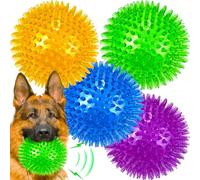 LECHONG 4-Pack Large Squeaky Dog Balls, 12cm Rubber Spiky Dog Balls for Large Medium Aggressive Chewers Teeth Cleaning, Chew Toy for Training & Boredom Buster