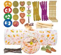 LECHONG 42-in-1 Box Natural Rabbit Toys with Cute Rabbit Tunnel Set, Various Chew Toys Boredom Breakers Collapsible Tunnel Hideout for Rabbits, Hamster, Guinea Pig Small Animals Teething Activity