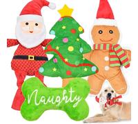 LECHONG Christmas Dog Toys, 4 Pack Value Bundle Plush Dog Squeaky Toys Assortment as for Puppy, Medium, Large Dogs