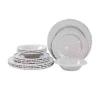 Lechoo Grey Pearl Melamine Dinnerware Set, 12-Piece Plastic Dinner Dishes Set, Service for 4 Unbreakable Kitchen Plates and Bowls Set