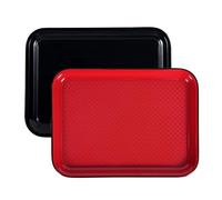 Lechoo Rectangle Red Black Serving Tray 2-Pack 14.5" x 11" Plastic Serving Platter for Appetizer, Fruits & Serving Dishes, BBQ Platters for Raw and Cooked Food, Melamine Serving Trays for Food