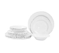 Lechoo White Pearl Melamine Dinnerware Set, 12-Piece Plastic Dinner Dishes | Service for 4 Unbreakable Kitchen Plates and Bowls Set, Stylish Lightweight Dishes for RV, Camping, Picnic, Indoor or Out