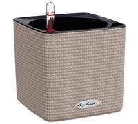 Lechuza Cube Color 14Cm Small Square Planter, Sand Brown Plastic Self-Watering Planter With Water Level Indicator
