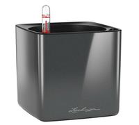 Lechuza Cube Glossy 16Cm Small Square Planter, Charcoal Grey High-Gloss Plastic Self-Watering Planter With Water Level Indicator