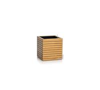 Lechuza -Palo Natural Wood 45 Low Eucalyptus Wood Planter with Watering System, Water Level Indicator and Plant Insert, Real Wood Surface, 44 x 44 x 46 cm, 16772