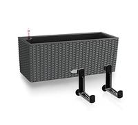 Lechuza Self Watering Pot BALCONERA Cottage 50 Granite Plastic Balcony Planter for Railing Rattan Look Planter H19 L50 W19 cm Bundle with Black Balcony Brackets