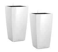 Lechuza Set of 2 CUBICO 30 Self Watering Planter Garden Plastic Indoor and Outdoor Flower Plant Pot with Drainage Hole H56 L30 W30 cm White High-Gloss