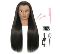 LECIPO 30 Inch Brown 80% Human Hair Mannequin Head with Stand for Hairdresser Practice Braiding Styling Cosmetology Manikin Doll Training Head