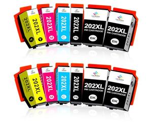 LeciRoba 202xl ink Cartridges for Epson 202 ink Cartridges and 202xl Multipack for Epson Expression Premium XP-6000 XP-6005 XP-6100 XP-6105 printers (Pack of 12)