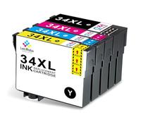 LeciRoba 34xl Ink Cartridges for Epson 34xl Ink Cartridges Multipack （ T3471 T3472 T3473 T3474 ） Use with Epson WorkForce Pro WF-3720DWF WF-3725DWF Printer (2-Black 1-Cyan 1-Magenta 1-Yellow)