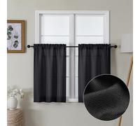 Lecloud Bessie Black Kitchen Curtains 30 Inch Length 2 Panels, Light Filtering Faux Linen Short Curtain Tiers, Window Treatments with Dual Rod Pocket for Dining Room, Each 30 W x 30 L