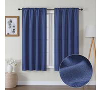 Lecloud Bessie Blue Curtains 63 Inch Length 2 Panels, Elegant Light Filtering & Privacy Drapes with Dual Rod Pocket, Breathable Faux Linen Textured Curtains for Bedroom Living Room, Each 40 W x 63 L