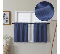 Lecloud Bessie Blue Kitchen Curtains 24 Inch Length 2 Panels, Light Filtering Faux Linen Cafe Short Curtains, Tiers Curtain with Dual Rod Pocket for Laundry Room Bathroom, Each 30 W x 24 L