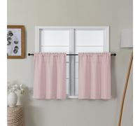 Lecloud Bessie Blush Pink Kitchen Curtains 24 Inch Length 2 Pcs, Faux Linen Textured Short Curtains for Small Windows, Light Filtering Tiers Window Treatments for Bedroom Bathroom, Each 30 W x 24 L