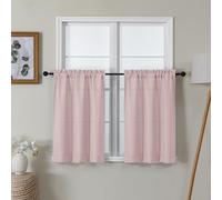 Lecloud Bessie Blush Pink Kitchen Curtains 30 Inch Length 2 Pcs, Faux Linen Textured Short Curtains for Small Windows, Light Filtering Tiers Window Treatments for Bedroom Bathroom, Each 30 W x 30 L