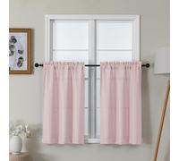Lecloud Bessie Blush Pink Kitchen Curtains 36 Inch Length 2 Panels Set, Faux Linen Textured Curtain Tiers, Light-Filtering Window Short Curtains for Basement Dining Room, Each 30 W x 36 L