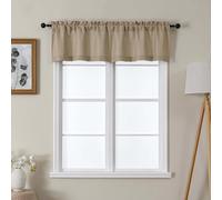 Lecloud Bessie Camel Valance for Windows 2 Panels Set, Faux Linen Textured Cafe Kitchen Curtains, Short Curtain Valances for Laundry Basement Bathroom with Dual Rod Pocket, Each 30 W x 14 L