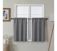 Lecloud Bessie Dark Grey Kitchen Curtains 30 Inch Length 2 Pcs, Faux Linen Textured Short Curtains for Small Windows, Light Filtering Tiers Window Treatments for Bedroom Bathroom, Each 30 W x 30 L