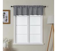 Lecloud Bessie Dark Grey Valance for Windows 14 Inch Length 2 Pcs, Short Cafe Kitchen Curtains with Rod Pocket, Faux Linen Window Valances Curtains for Bedroom Basement Bathroom, Each 30 W x 14 L