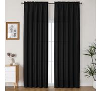 Lecloud Bessie Faux Linen Black Curtains 2 Panels 90 Inches Long, Airy Light Filtering Privacy Drapes with Rod Pocket for Bedroom Dining Room Window Treatments for Daily Home Use, Each 50" W x 90" L