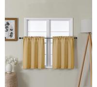 Lecloud Bessie Gold Short Curtains 24 Inch Length 2 Pcs, Faux Linen Cafe Kitchen Small Curtains with Rod Pocket, Light Filtering Curtain Tiers Window Treatments for Bedroom Bathroom, Each 30 W x 24 L