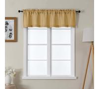Lecloud Bessie Gold Valances for Windows 14 Inch Length 2 Pcs, Faux Linen Textured Cafe Kitchen Curtains, Rod Pocket Short Curtains, Window Valances for Bedroom Basement Bathroom, Each 30 W x 14 L