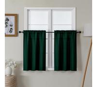 Lecloud Bessie Hunter Green Kitchen Curtains 30 Inch Length 2 Panels, Classic Faux Linen Cafe Short Curtains, Rustic Airy Tiers Window Treatments for Living Room Laundry Room, Each 30" W x 30" L