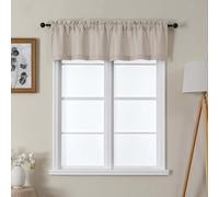 Lecloud Bessie Khaki Valances for Windows 14 Inch Length 2 Pcs, Faux Linen Textured Cafe Kitchen Curtains, Rod Pocket Short Curtains, Window Valances for Bedroom Basement Bathroom, Each 30 W x 14 L