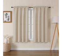 Lecloud Bessie Light Filtering Curtains 54 Inch Length 2 Panels Set, Faux Linen Weave Short Curtains with Dual Rod Pocket, Farmhouse Window Treatments for Bedroom Living Room, Each 30 W x 54 L, Linen