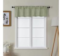 Lecloud Bessie Light Green Valance for Windows 14 Inch Length 2 Pcs, Short Cafe Kitchen Curtains with Rod Pocket, Faux Linen Window Valances Curtains for Bedroom Basement Bathroom, Each 30 W x 14 L